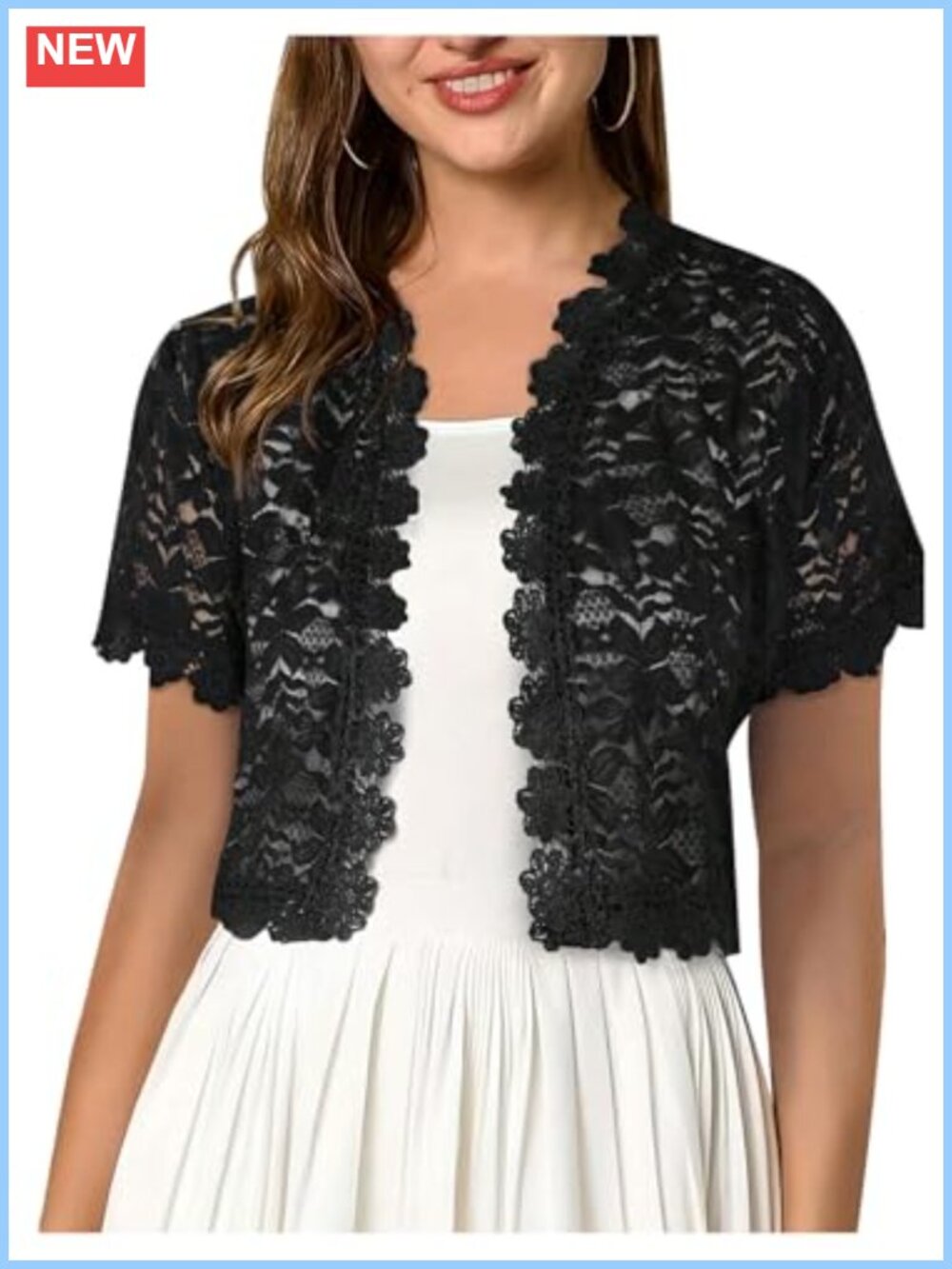 Lace Cropped Bolero Shrug Open Front Short Sleeve Lightweight Cardigan